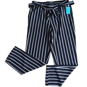 Vintage Be Cool Drawstring Paperbag Pants S Pinstripe Pockets Belted Lounge NWT